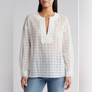 VICI Prisca Cotton Eyelet Cover-Up Top. XS, white.